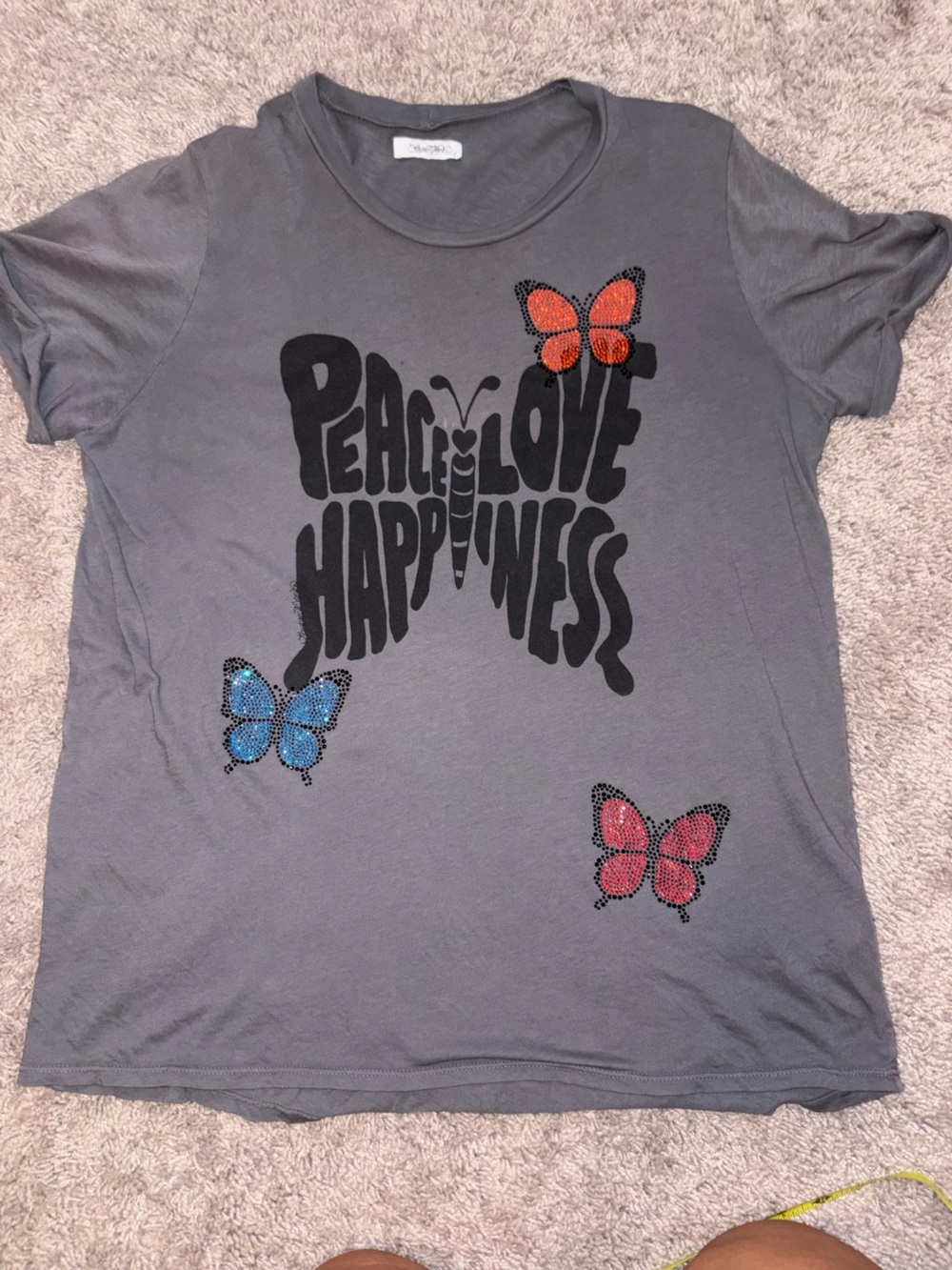Lauren Moshi Gray 'Peace Love Happiness' Butterfly Graphic Tee